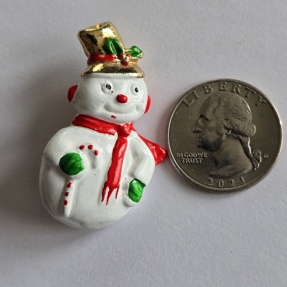 Vintage Snowman brooch Frosty Christmas Holiday pin jewelry - Picture 6 of 8